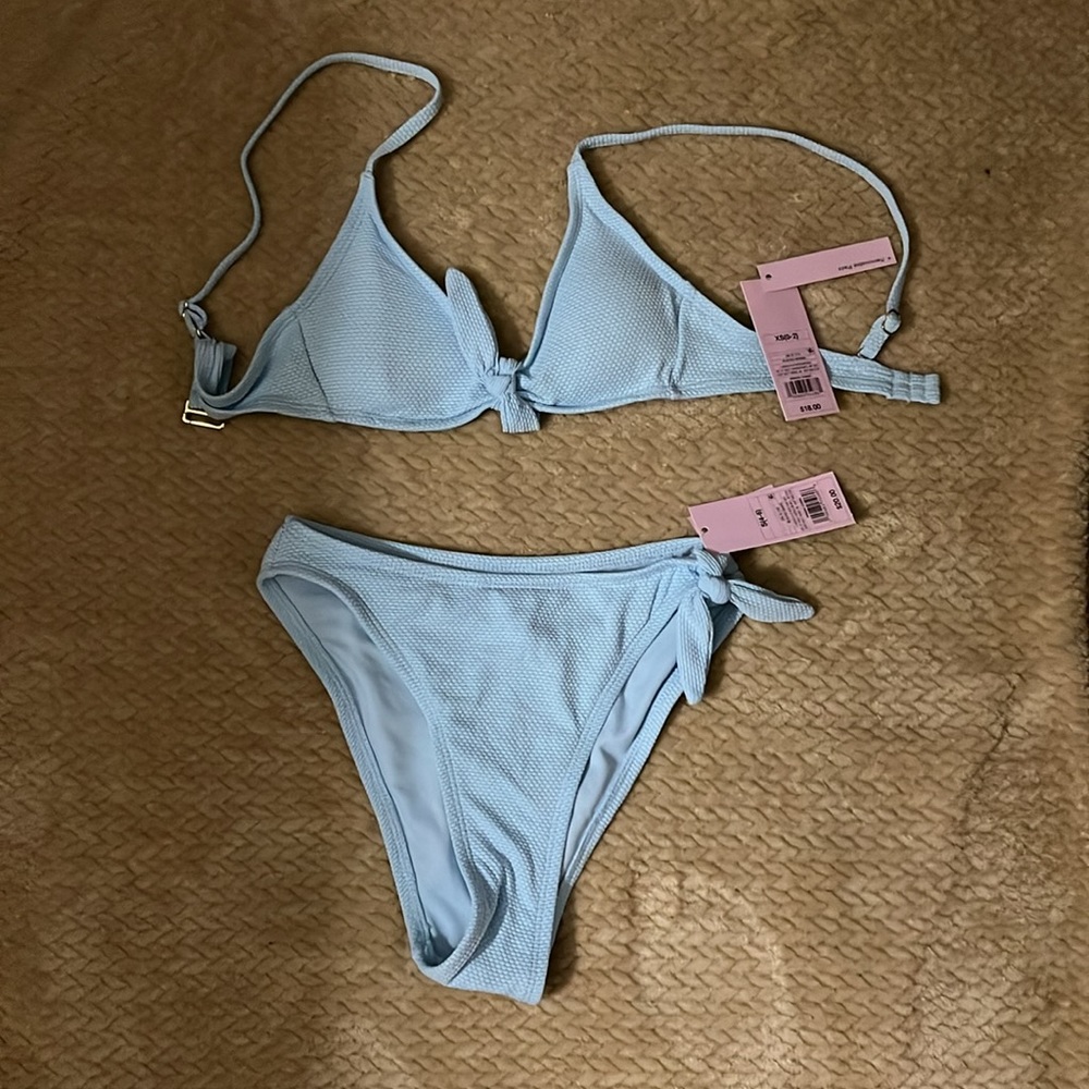 NWT Wild Fable Tie Front Pique Textured Swim Suit Bikini Top & Bottoms